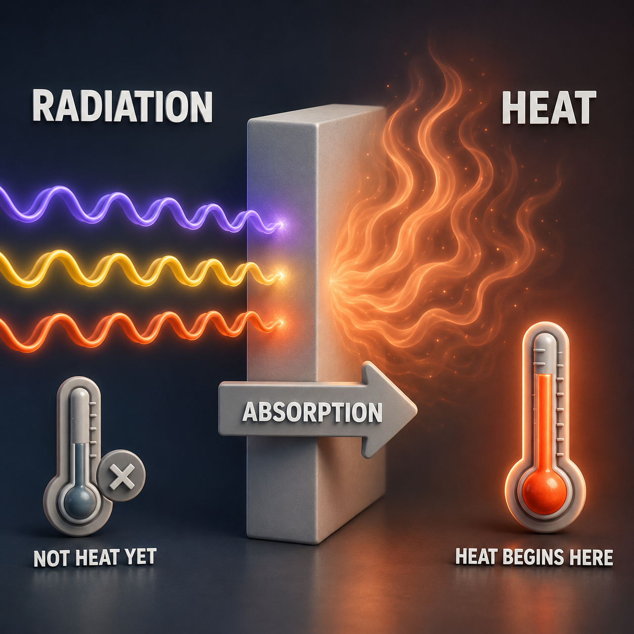 Infographic — What Hits Your Glass Isn't Heat: It's radiation. Heat is what happens when something absorbs it.