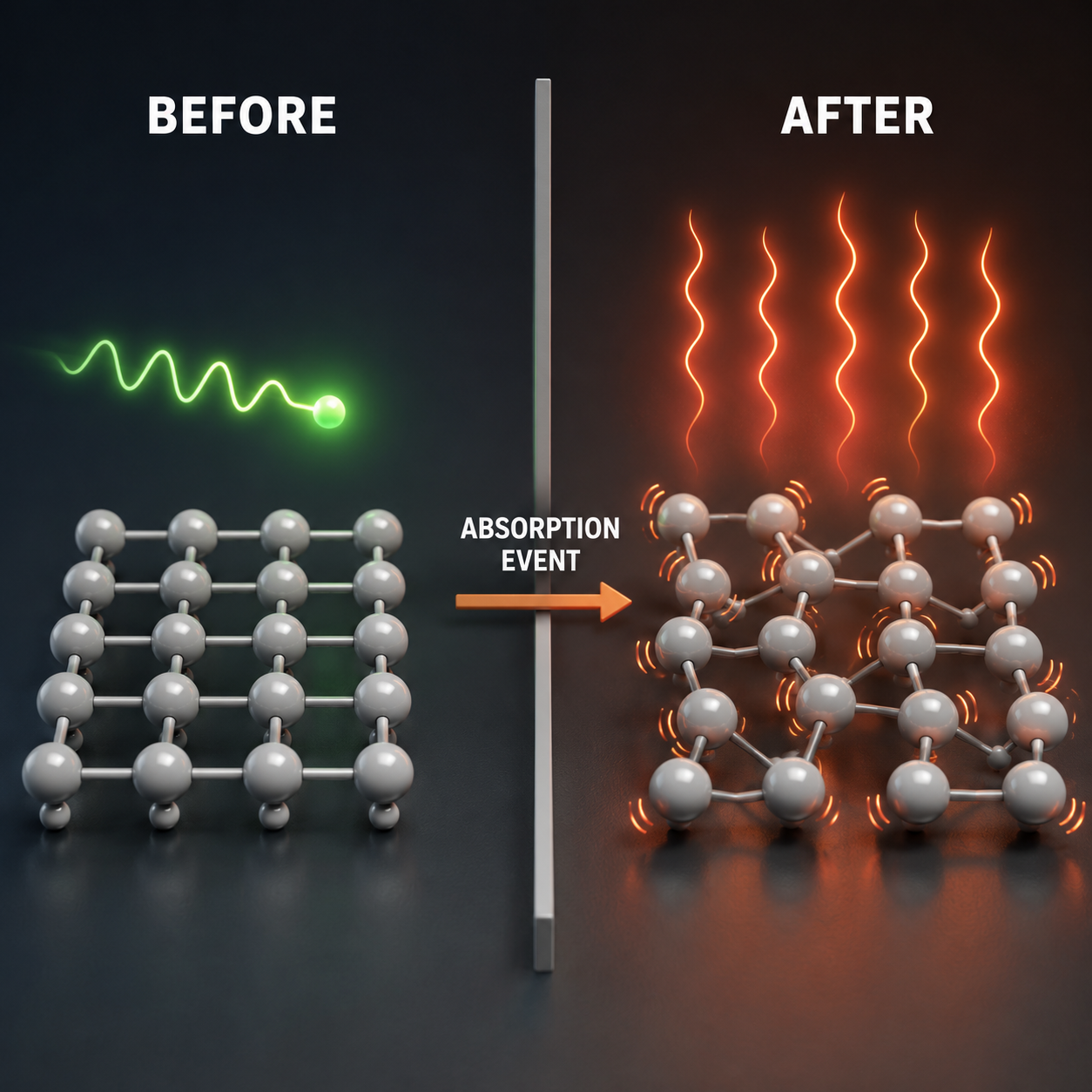Infographic — Absorption Is the Moment Heat Is Born: Photons don't carry heat — they carry energy that becomes heat on contact.