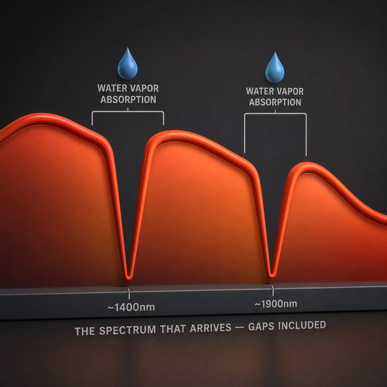 Infographic — The Atmosphere Leaves Fingerprints: Water vapor carves permanent gaps into the infrared spectrum before it arrives.