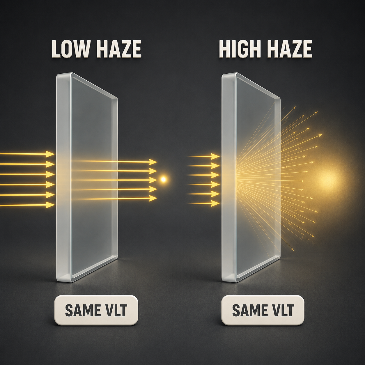 Infographic — Haze: What Condition the Light Arrives In: VLT counts the light that gets through. Haze describes how much of it scattered on the way.